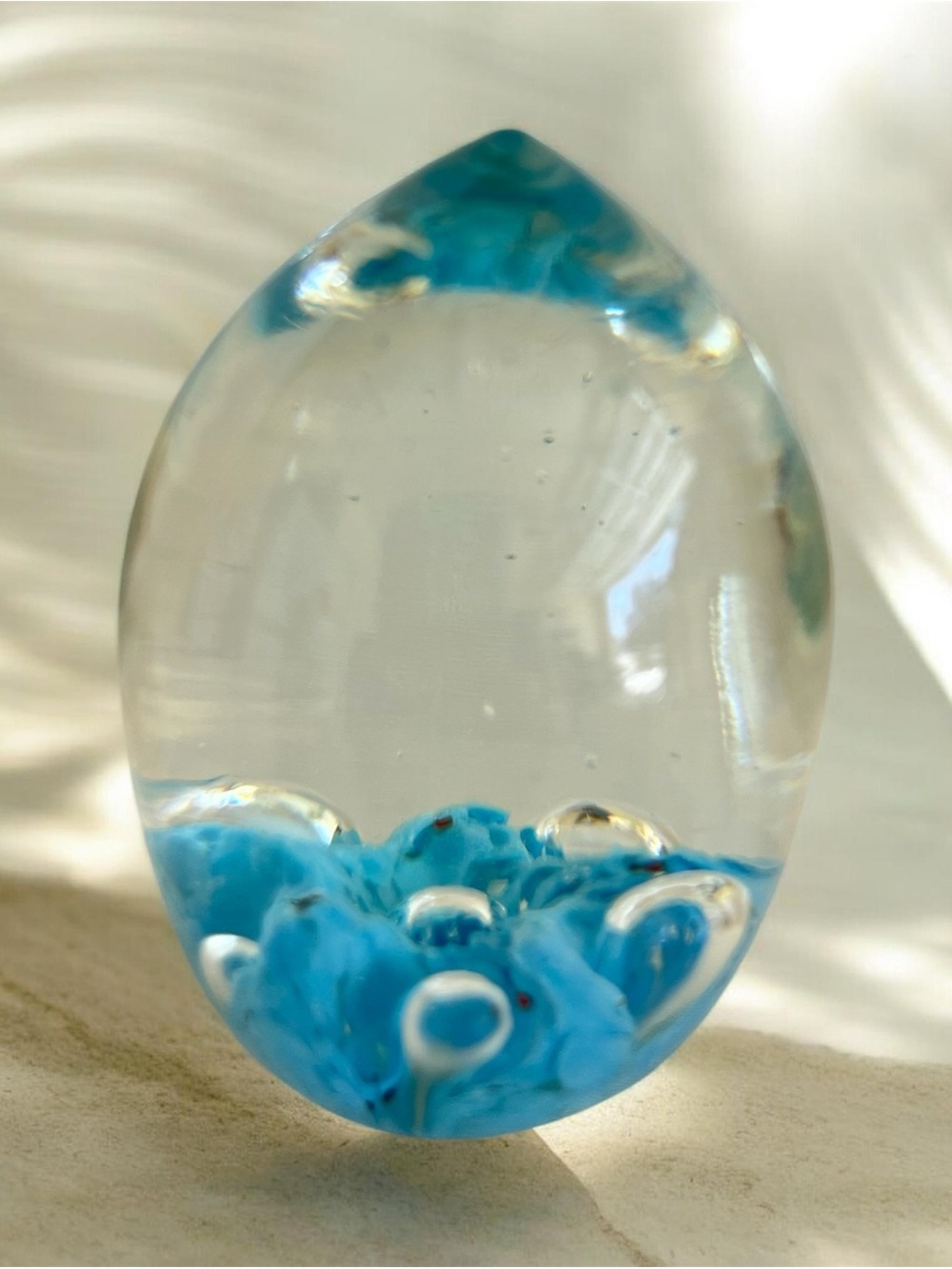 American cut crystal Blue & Clear paperweight 3”